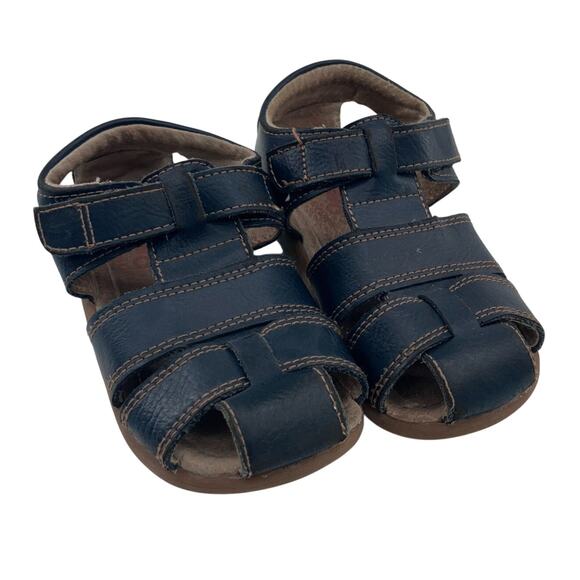 See Kai Run Blue Leather Jude IV Hook Loop Adjustable Fisherman Sandals Shoes - Picture 1 of 10